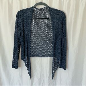 Made in Italy Open-Front Blue Crochet Draped Cardigan